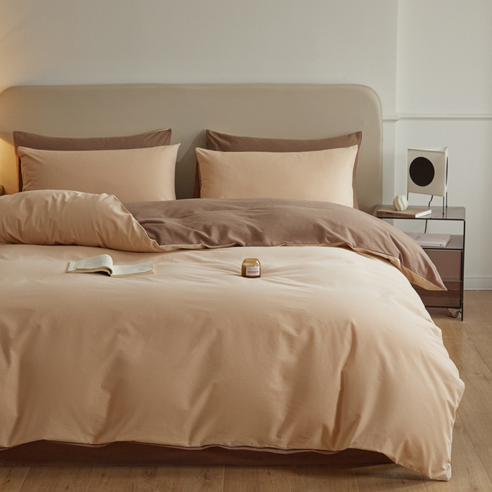 91家纺网 家纺一手货源 找家纺 卓越家纺 2025新款全棉加厚磨毛四件套 栗子奶棕