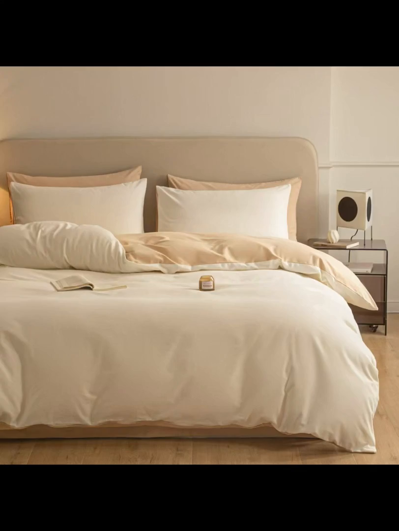 91家纺网 家纺一手货源 找家纺 卓越家纺 2025新款全棉加厚磨毛四件套 燕麦奶昔