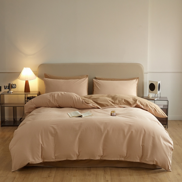 91家纺网 家纺一手货源 找家纺 卓越家纺 2025新款全棉加厚磨毛四件套 榛果摩卡