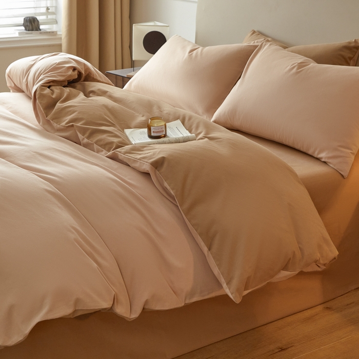 91家纺网 家纺一手货源 找家纺 卓越家纺 2025新款全棉加厚磨毛四件套 榛果摩卡