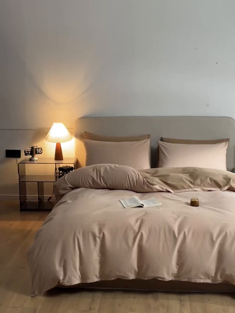 91家纺网 家纺一手货源 找家纺 卓越家纺 2025新款全棉加厚磨毛四件套 榛果摩卡