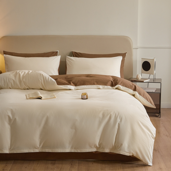 91家纺网 家纺一手货源 找家纺 卓越家纺 2025新款全棉加厚磨毛四件套 芝士奶咖