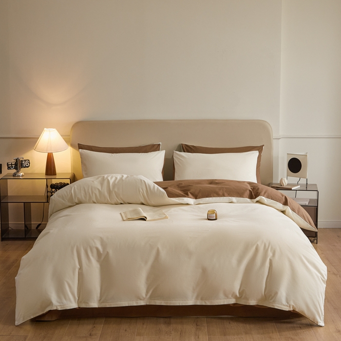 91家纺网 家纺一手货源 找家纺 卓越家纺 2025新款全棉加厚磨毛四件套 芝士奶咖