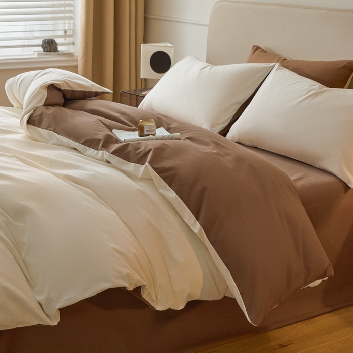 91家纺网 家纺一手货源 找家纺 卓越家纺 2025新款全棉加厚磨毛四件套 芝士奶咖