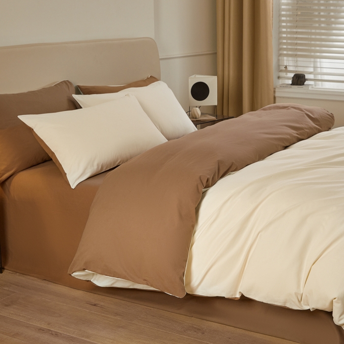 91家纺网 家纺一手货源 找家纺 卓越家纺 2025新款全棉加厚磨毛四件套 芝士奶咖