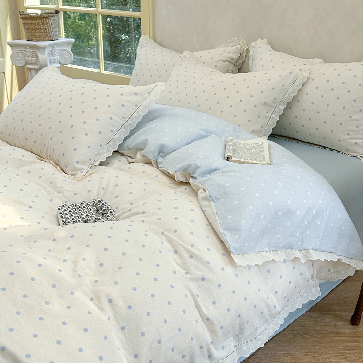 91家纺网 家纺一手货源 找家纺 麦伦家居 2025新款A类全棉有氧双层纱印花系列四件套-镂空系列 海盐