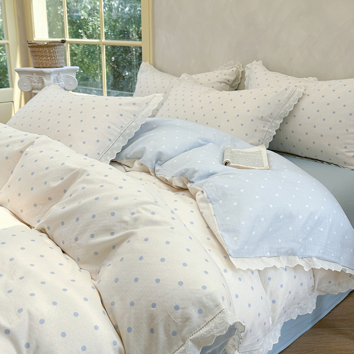 91家纺网 家纺一手货源 找家纺 麦伦家居 2025新款A类全棉有氧双层纱印花系列四件套-镂空系列 海盐