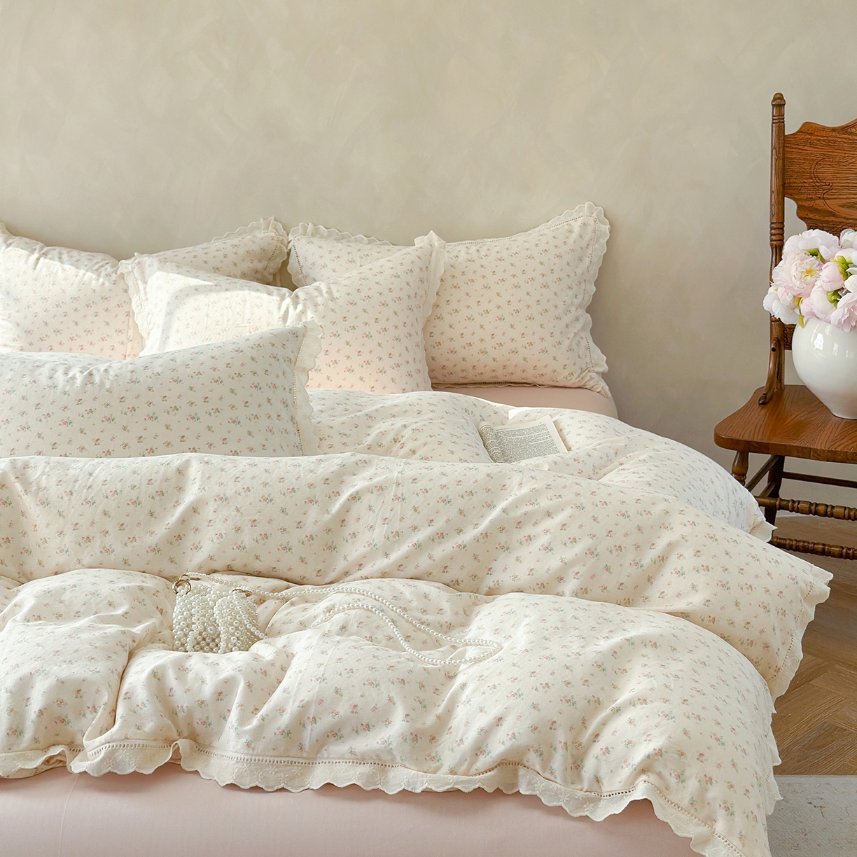 麦伦家居 2025新款A类全棉有氧双层纱印花系列四件套-镂空系列 漫语米