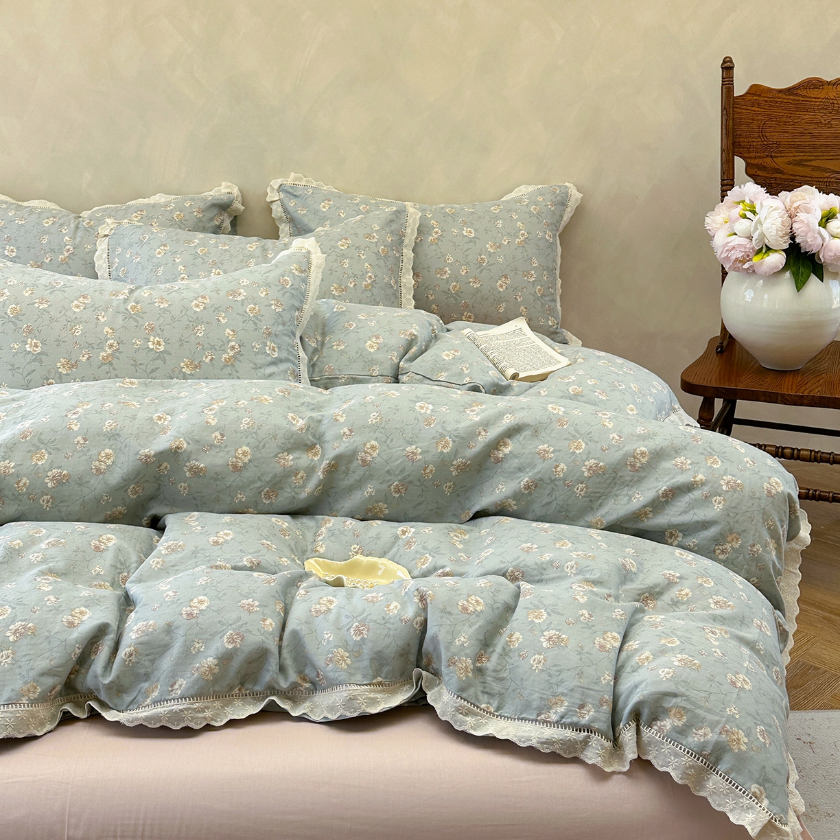 麦伦家居 2025新款A类全棉有氧双层纱印花系列四件套-镂空系列 云棠兰