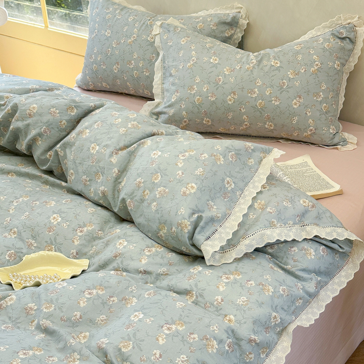 91家纺网 家纺一手货源 找家纺 麦伦家居 2025新款A类全棉有氧双层纱印花系列四件套-镂空系列 云棠兰