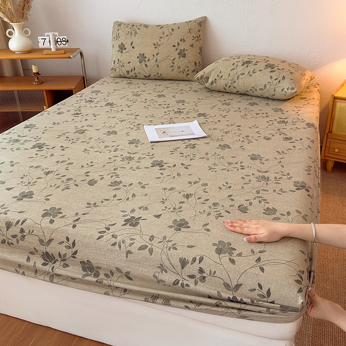 麦乐迪 2025新款130克高克重仿棉印花单床笠 婉花漫布-灰绿