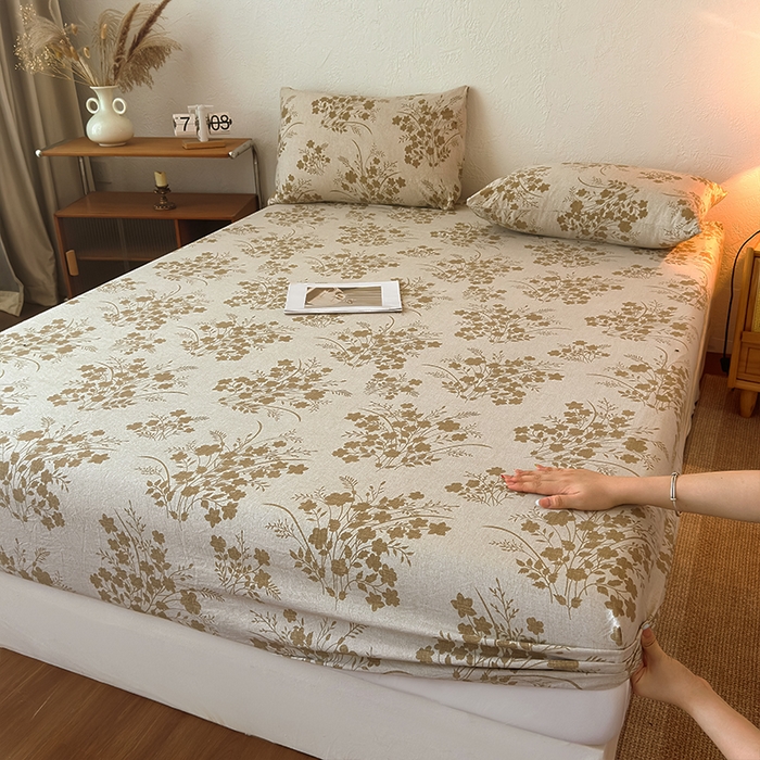 麦乐迪 2025新款130克高克重仿棉印花单床笠 锦云花簇-黄