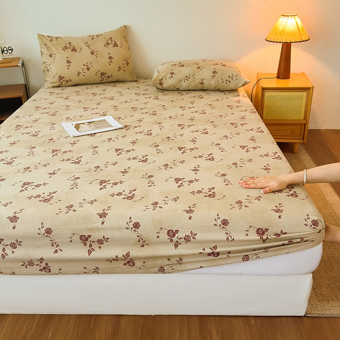 91家纺网 家纺一手货源 找家纺 麦乐迪 2025新款130克高克重仿棉印花单床笠 玫瑰悠香-黄