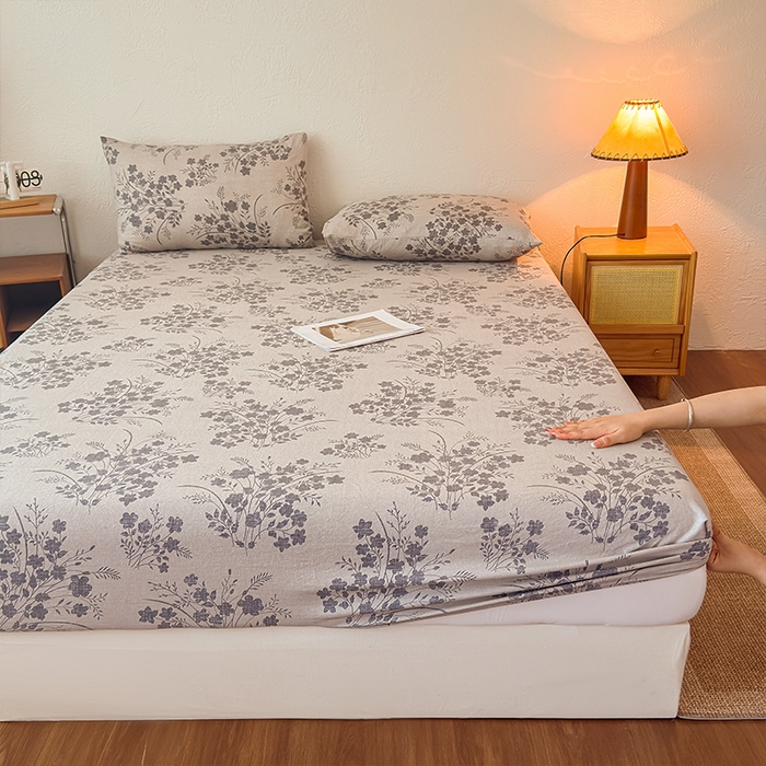 91家纺网 家纺一手货源 找家纺 麦乐迪 2025新款130克高克重仿棉印花单床笠 锦云花簇-灰