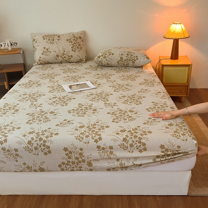 91家纺网 家纺一手货源 找家纺 麦乐迪 2025新款130克高克重仿棉印花单床笠 锦云花簇-黄