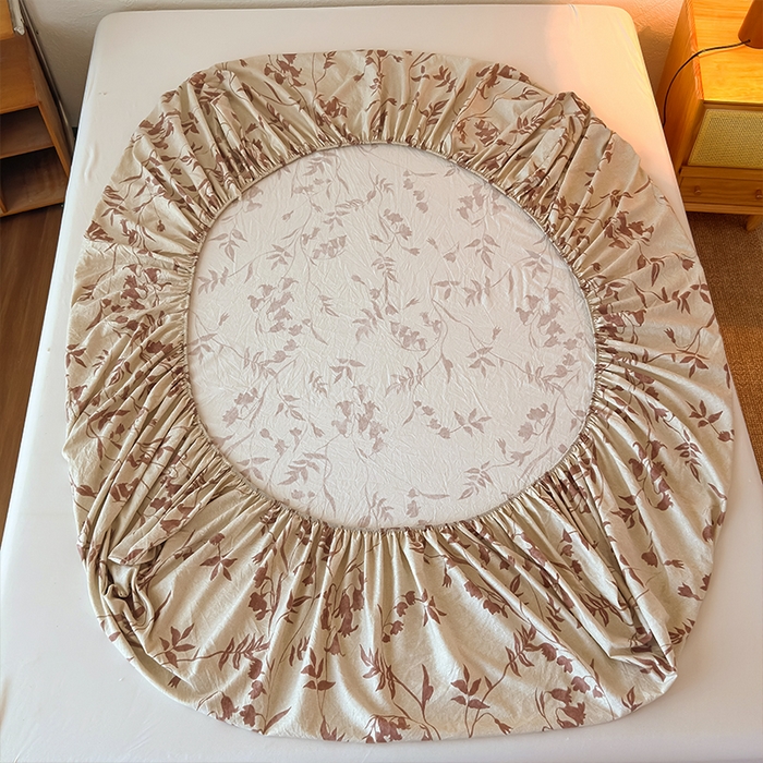 91家纺网 家纺一手货源 找家纺 麦乐迪 2025新款130克高克重仿棉印花单床笠 棕藤逸韵