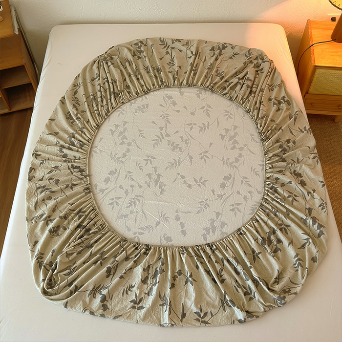 91家纺网 家纺一手货源 找家纺 麦乐迪 2025新款130克高克重仿棉印花单床笠 灰铃垂枝