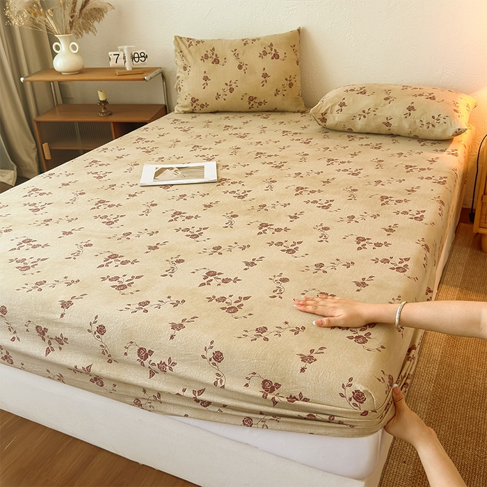 麦乐迪 2025新款130克高克重仿棉印花单床笠 玫瑰悠香-黄