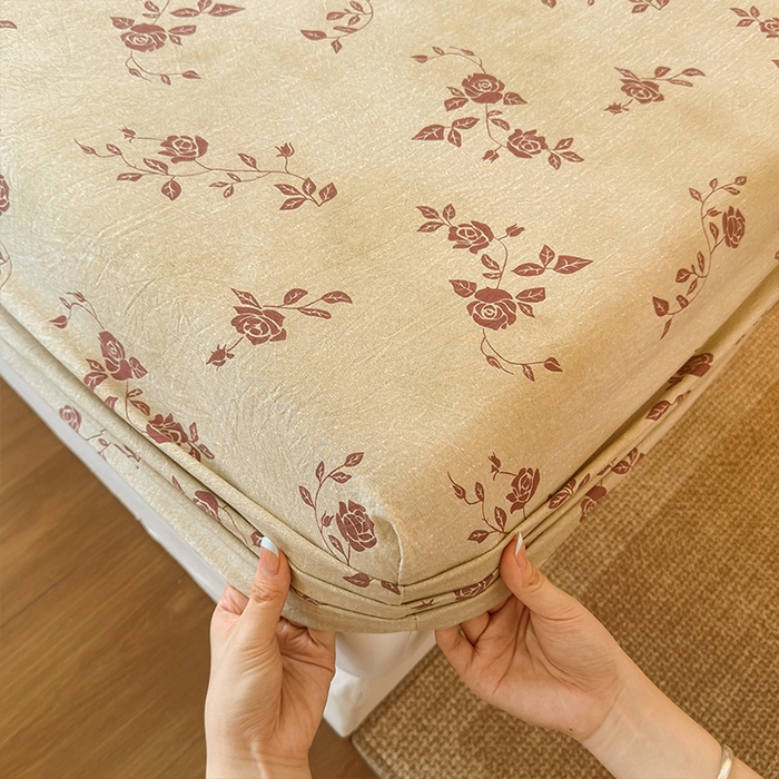 91家纺网 家纺一手货源 找家纺 麦乐迪 2025新款130克高克重仿棉印花单床笠 玫瑰悠香-黄