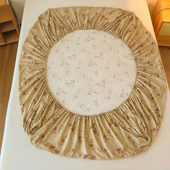 91家纺网 家纺一手货源 找家纺 麦乐迪 2025新款130克高克重仿棉印花单床笠 玫瑰悠香-黄