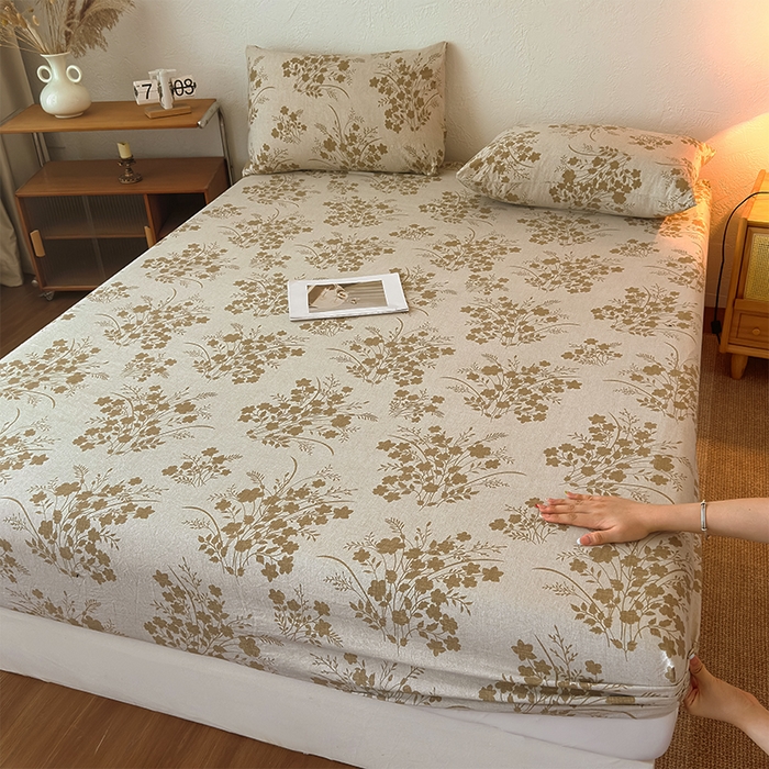 91家纺网 家纺一手货源 找家纺 麦乐迪 2025新款130克高克重仿棉印花单床笠 锦云花簇-黄