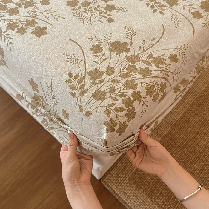 91家纺网 家纺一手货源 找家纺 麦乐迪 2025新款130克高克重仿棉印花单床笠 锦云花簇-黄