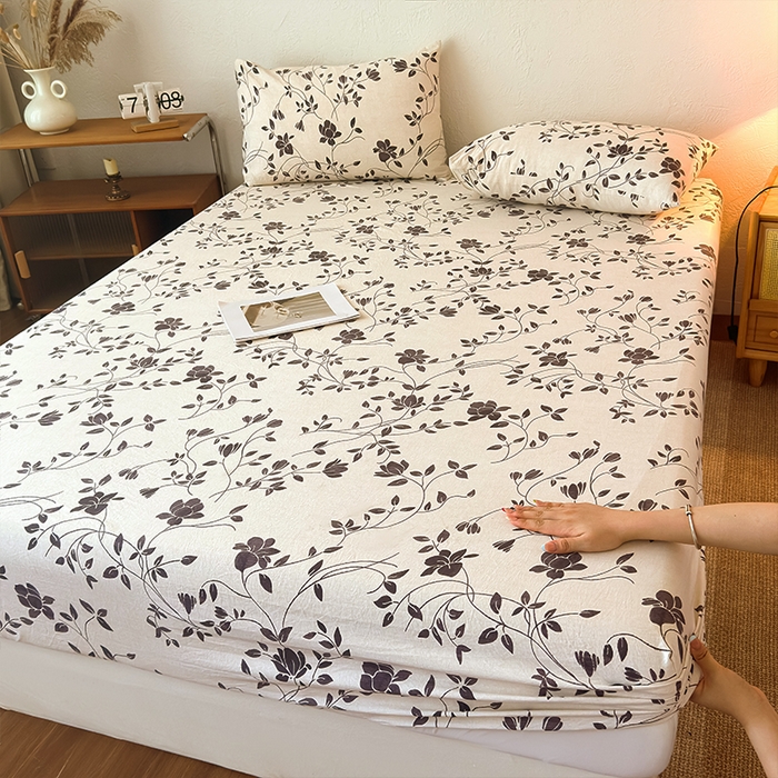 麦乐迪 2025新款130克高克重仿棉印花单床笠 婉花漫布-米灰