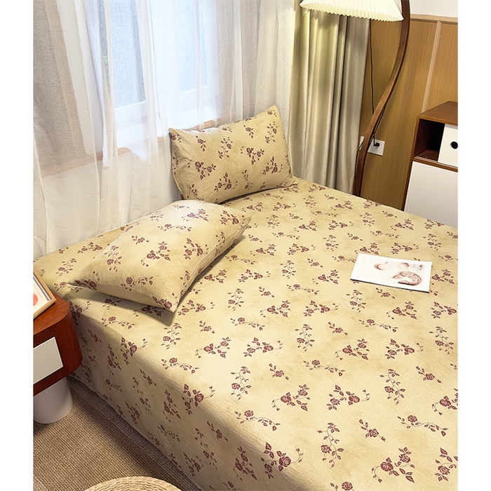 91家纺网 家纺一手货源 找家纺 麦乐迪 2025新款130克高克重仿棉印花单床单 玫瑰悠香-黄