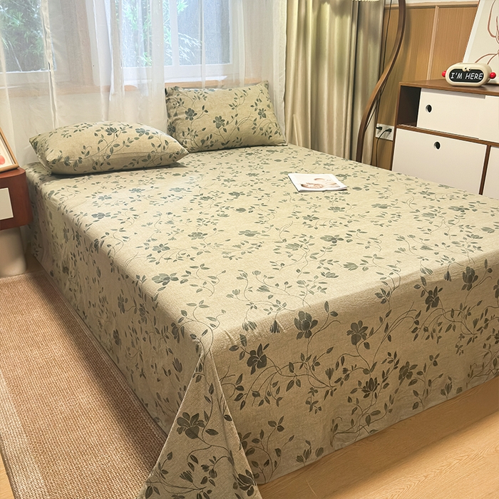 麦乐迪 2025新款130克高克重仿棉印花单床单 婉花漫布-灰绿