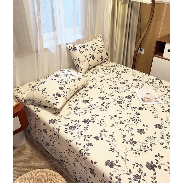 91家纺网 家纺一手货源 找家纺 麦乐迪 2025新款130克高克重仿棉印花单床单 婉花漫布-米灰