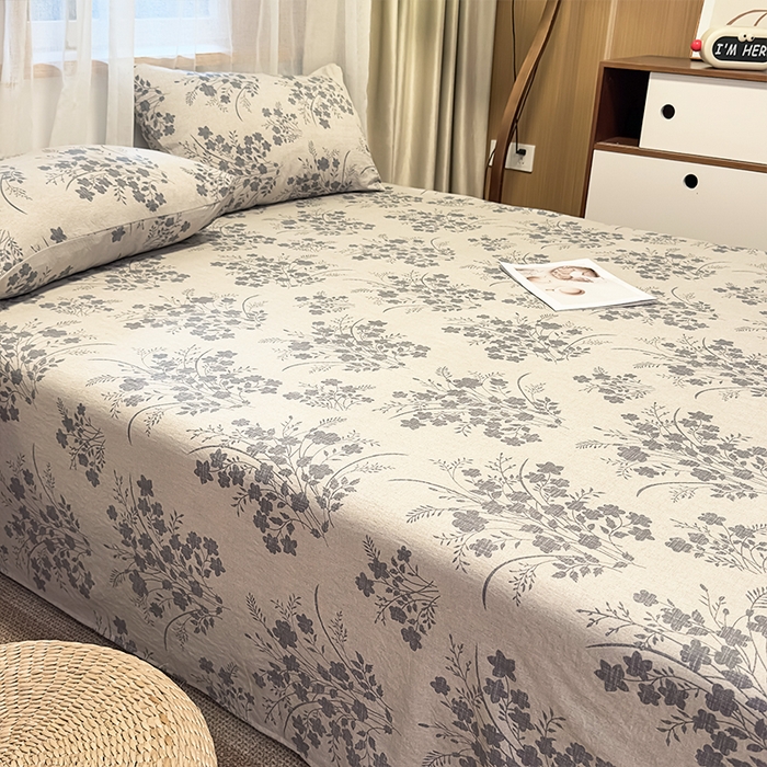 91家纺网 家纺一手货源 找家纺 麦乐迪 2025新款130克高克重仿棉印花单床单 锦云花簇-灰