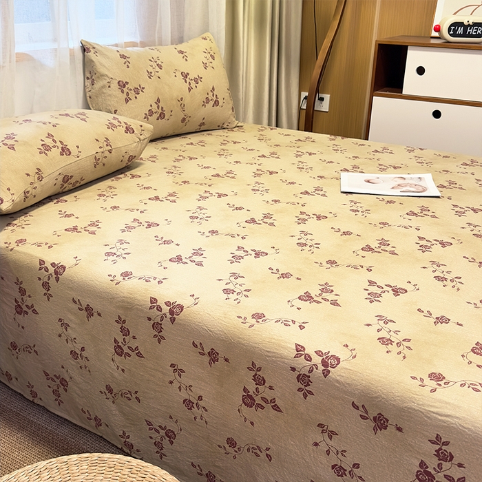 91家纺网 家纺一手货源 找家纺 麦乐迪 2025新款130克高克重仿棉印花单床单 玫瑰悠香-黄