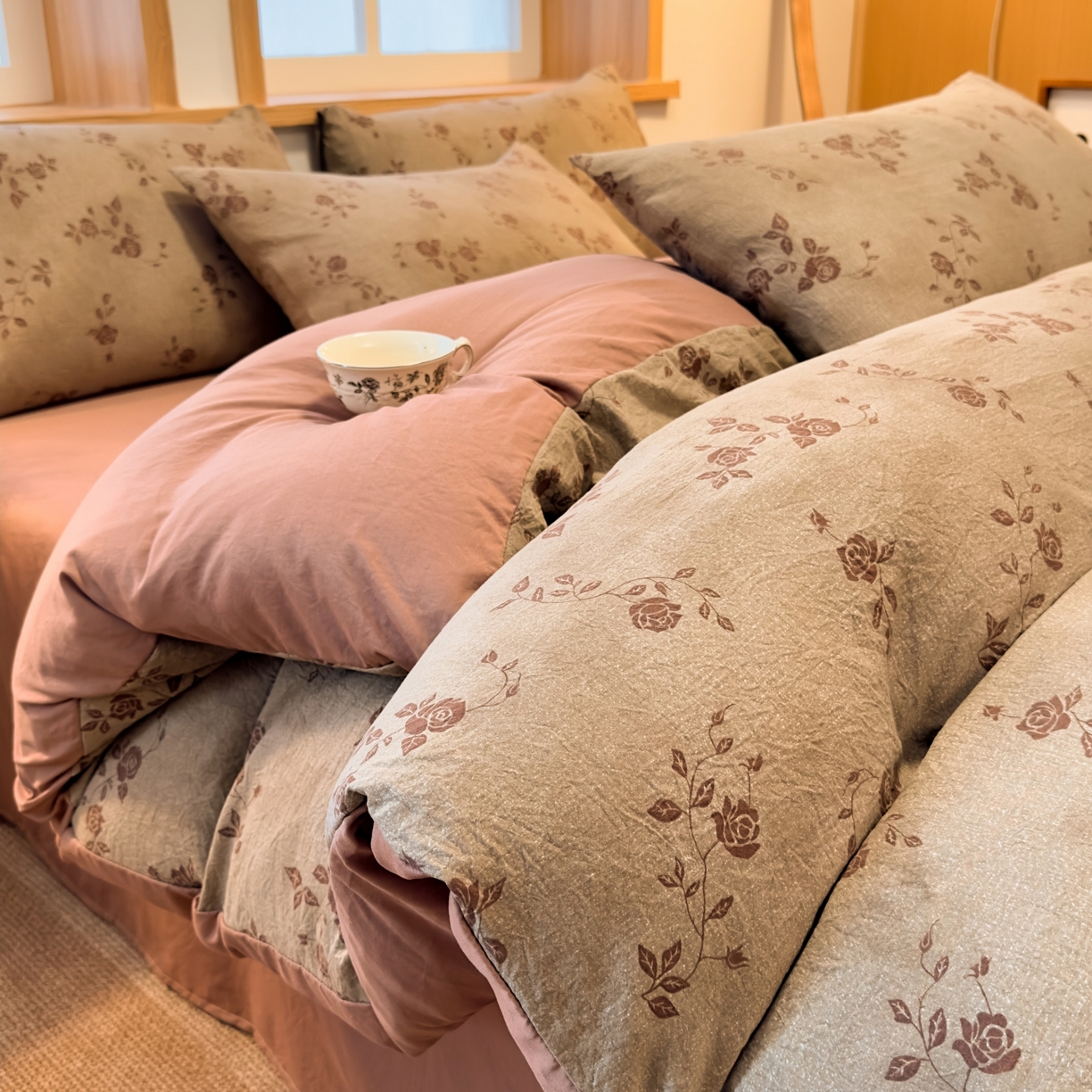 91家纺网 家纺一手货源 找家纺 麦乐迪 2025新款10A抗菌加厚磨毛印花四件套（提供买家秀） 玫瑰悠香-灰