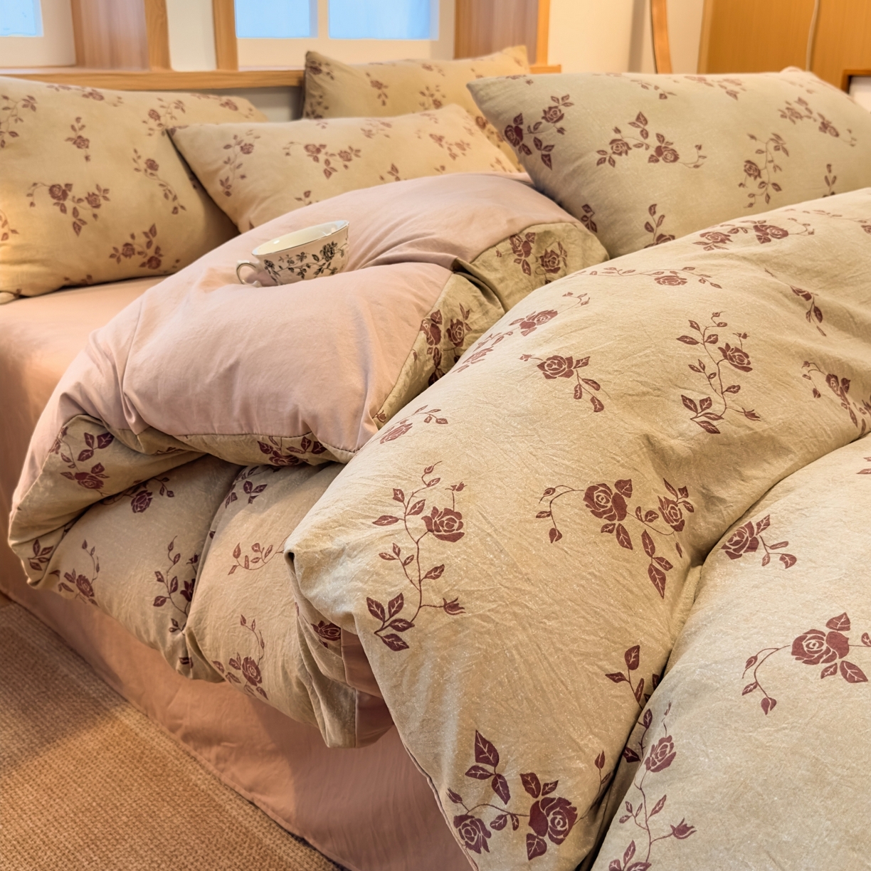 91家纺网 家纺一手货源 找家纺 麦乐迪 2025新款10A抗菌加厚磨毛印花四件套（提供买家秀） 玫瑰悠香-黄