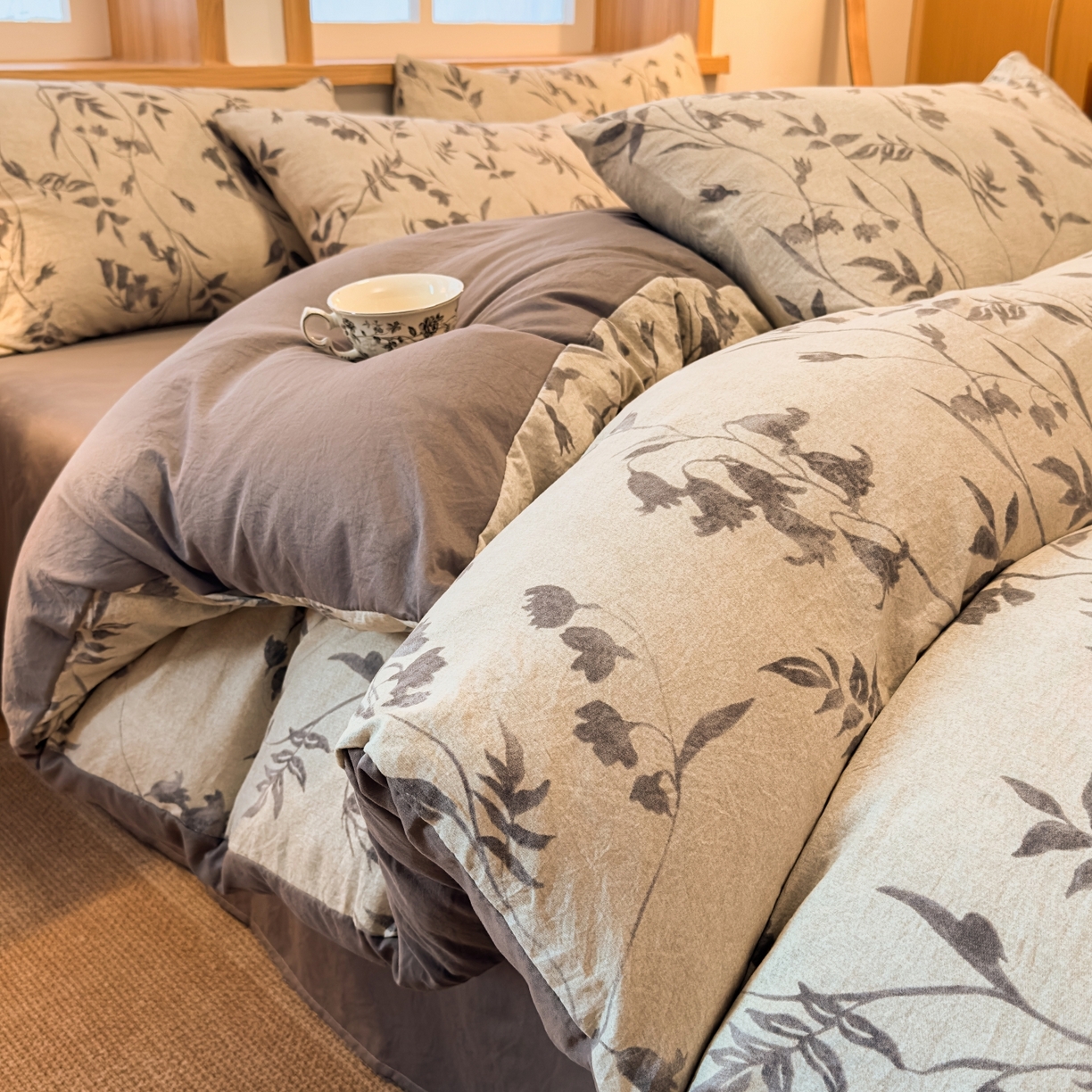 91家纺网 家纺一手货源 找家纺 麦乐迪 2025新款10A抗菌加厚磨毛印花四件套（提供买家秀） 灰铃垂枝