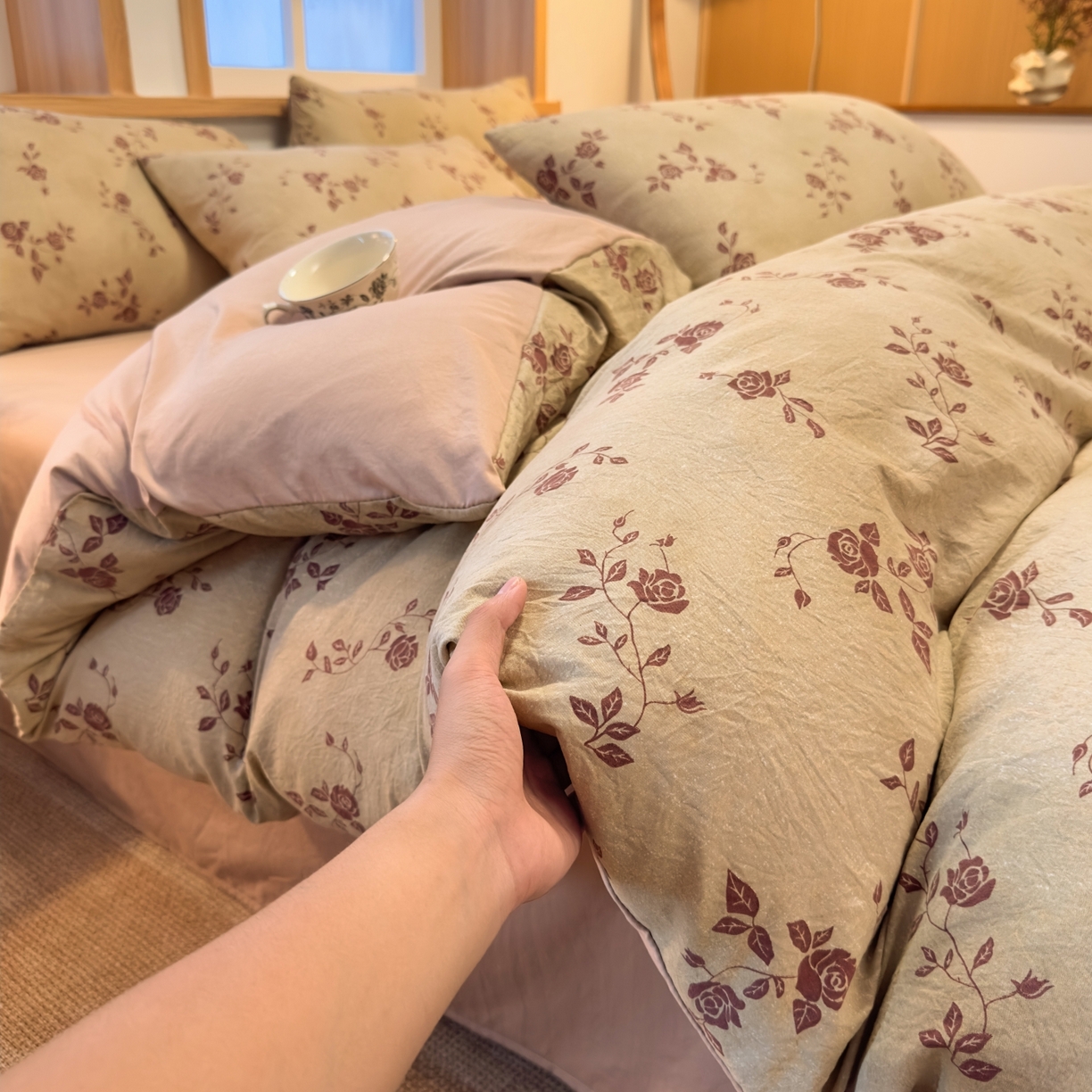 91家纺网 家纺一手货源 找家纺 麦乐迪 2025新款10A抗菌加厚磨毛印花四件套（提供买家秀） 玫瑰悠香-黄