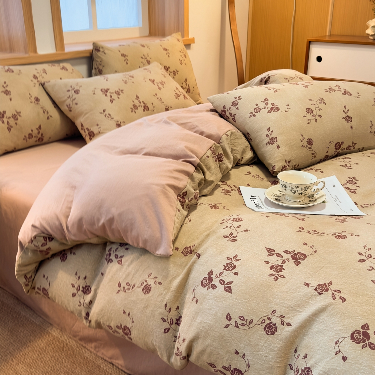 91家纺网 家纺一手货源 找家纺 麦乐迪 2025新款10A抗菌加厚磨毛印花四件套（提供买家秀） 玫瑰悠香-黄