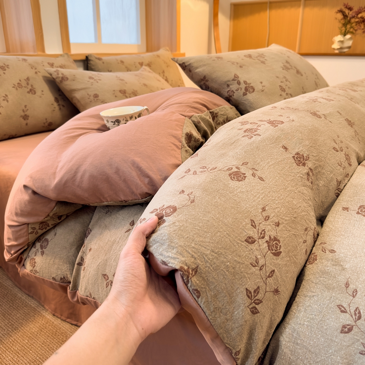 91家纺网 家纺一手货源 找家纺 麦乐迪 2025新款10A抗菌加厚磨毛印花四件套（提供买家秀） 玫瑰悠香-灰