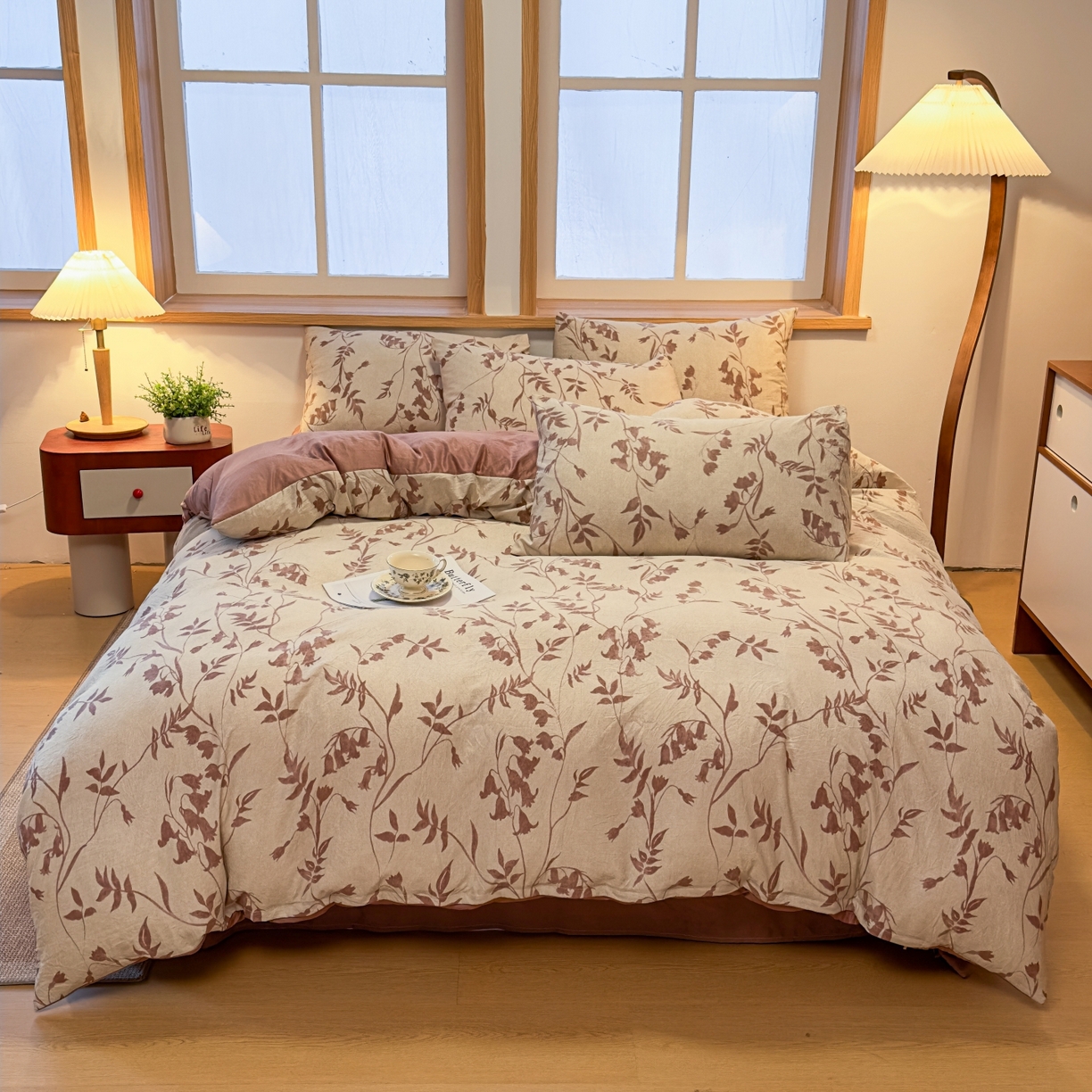 91家纺网 家纺一手货源 找家纺 麦乐迪 2025新款10A抗菌加厚磨毛印花四件套（提供买家秀） 棕藤逸韵