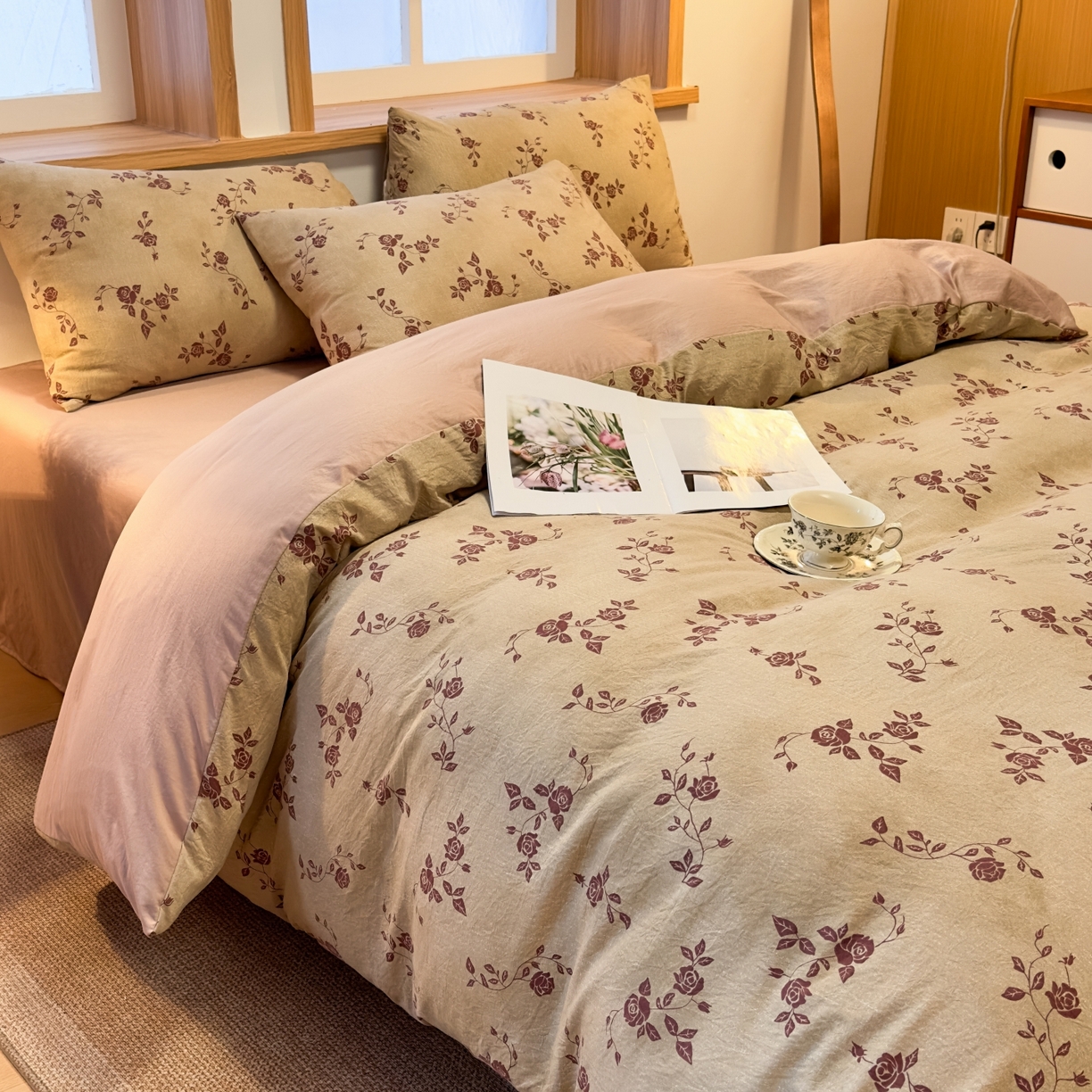 91家纺网 家纺一手货源 找家纺 麦乐迪 2025新款10A抗菌加厚磨毛印花四件套（提供买家秀） 玫瑰悠香-黄