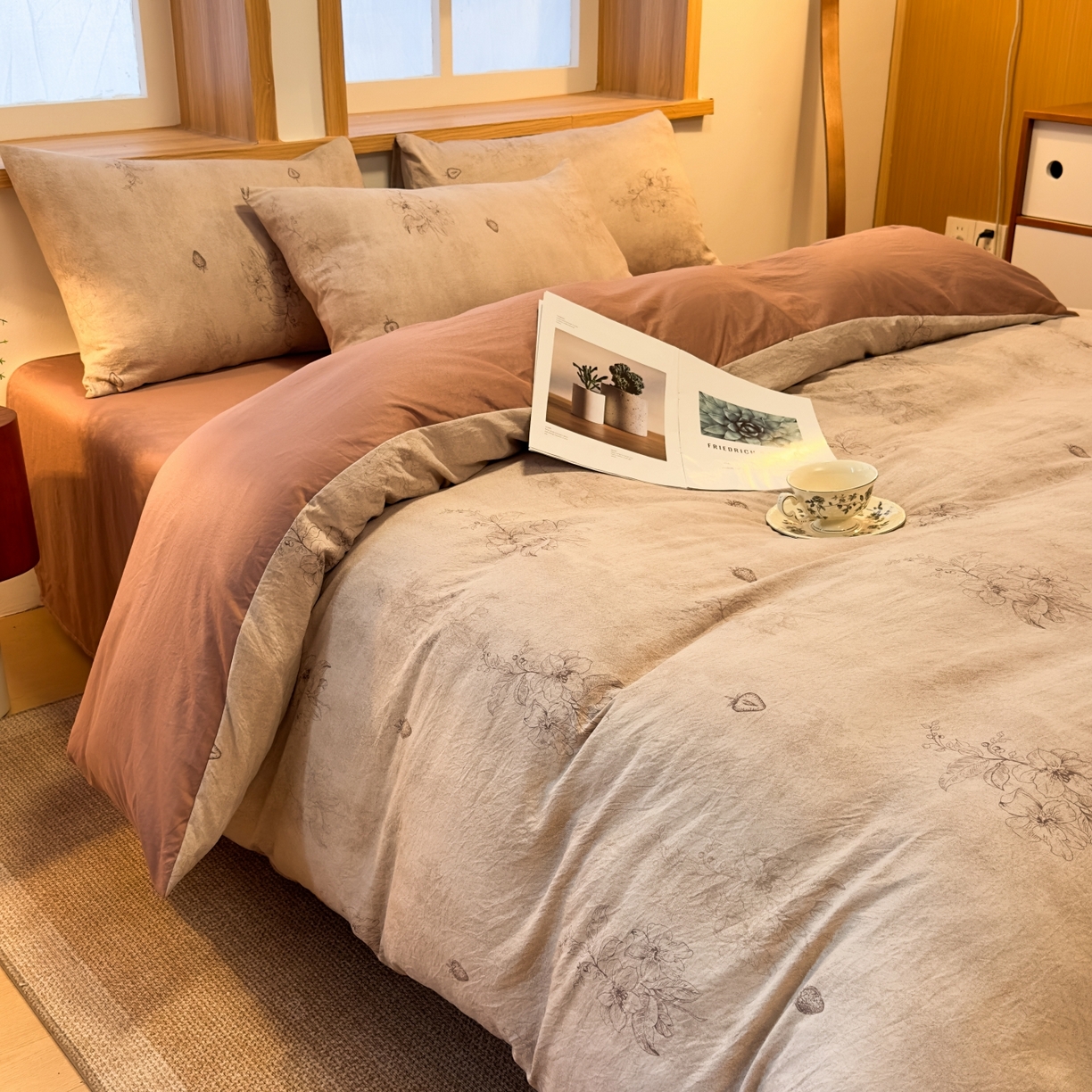 91家纺网 家纺一手货源 找家纺 麦乐迪 2025新款10A抗菌加厚磨毛印花四件套（提供买家秀） 草莓花语