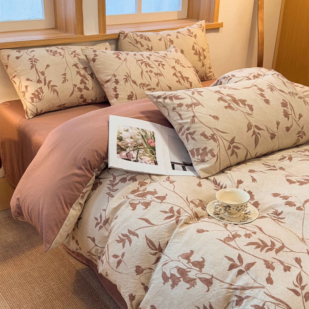 91家纺网 家纺一手货源 找家纺 麦乐迪 2025新款10A抗菌加厚磨毛印花四件套（提供买家秀） 棕藤逸韵