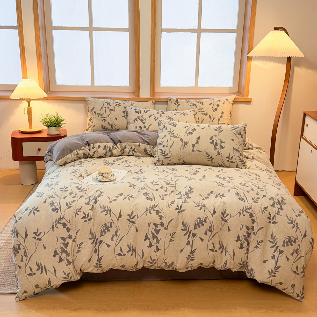 91家纺网 家纺一手货源 找家纺 麦乐迪 2025新款10A抗菌加厚磨毛印花四件套（提供买家秀） 灰铃垂枝