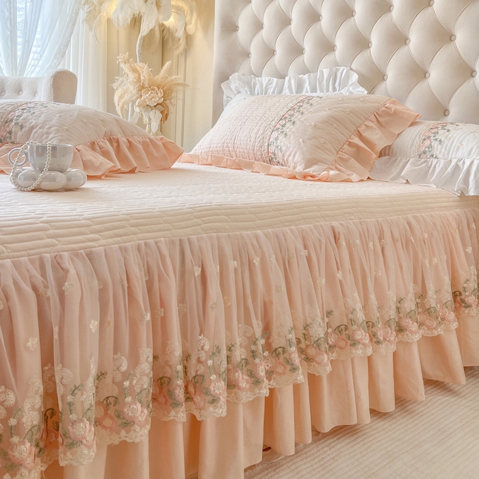 91家纺网 家纺一手货源 找家纺 （总）瑞宝 2025新款全棉花边床裙四件套系列-落日甜茶（控价308起）