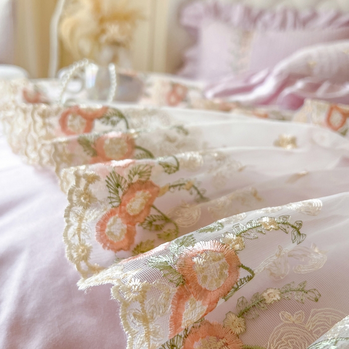 91家纺网 家纺一手货源 找家纺 瑞宝 2025新款全棉花边床裙四件套系列-落日甜茶（控价308起） 落日甜茶-甜紫