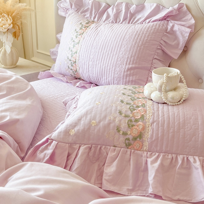 91家纺网 家纺一手货源 找家纺 瑞宝 2025新款全棉花边床裙四件套系列-落日甜茶（控价308起） 落日甜茶-甜紫