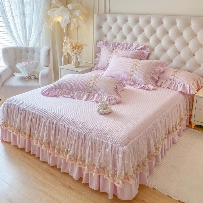 91家纺网 家纺一手货源 找家纺 瑞宝 2025新款全棉花边床裙四件套系列-落日甜茶（控价308起） 落日甜茶-甜紫