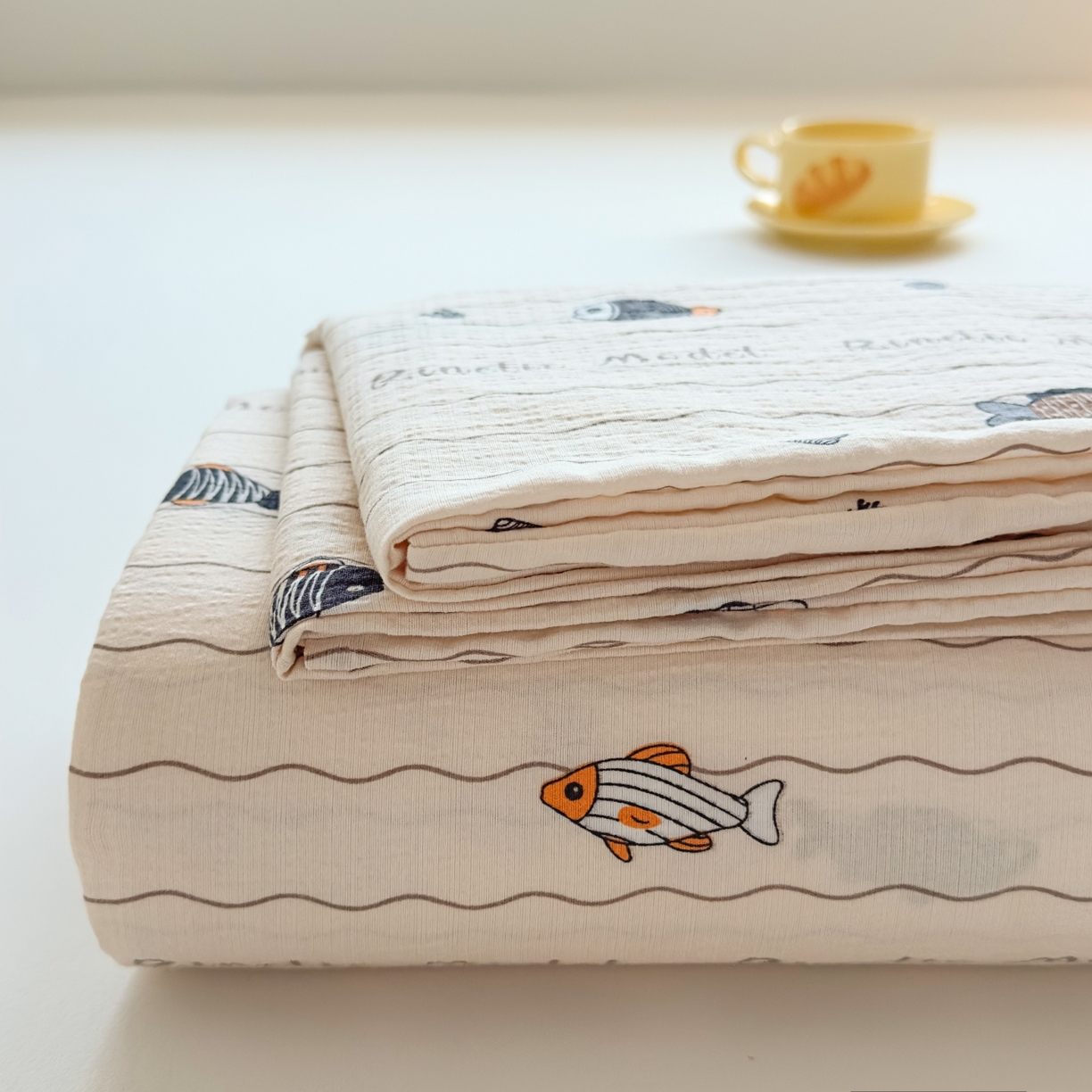 麦乐迪 2025新款A类云感双层纱印花床单 海洋日记