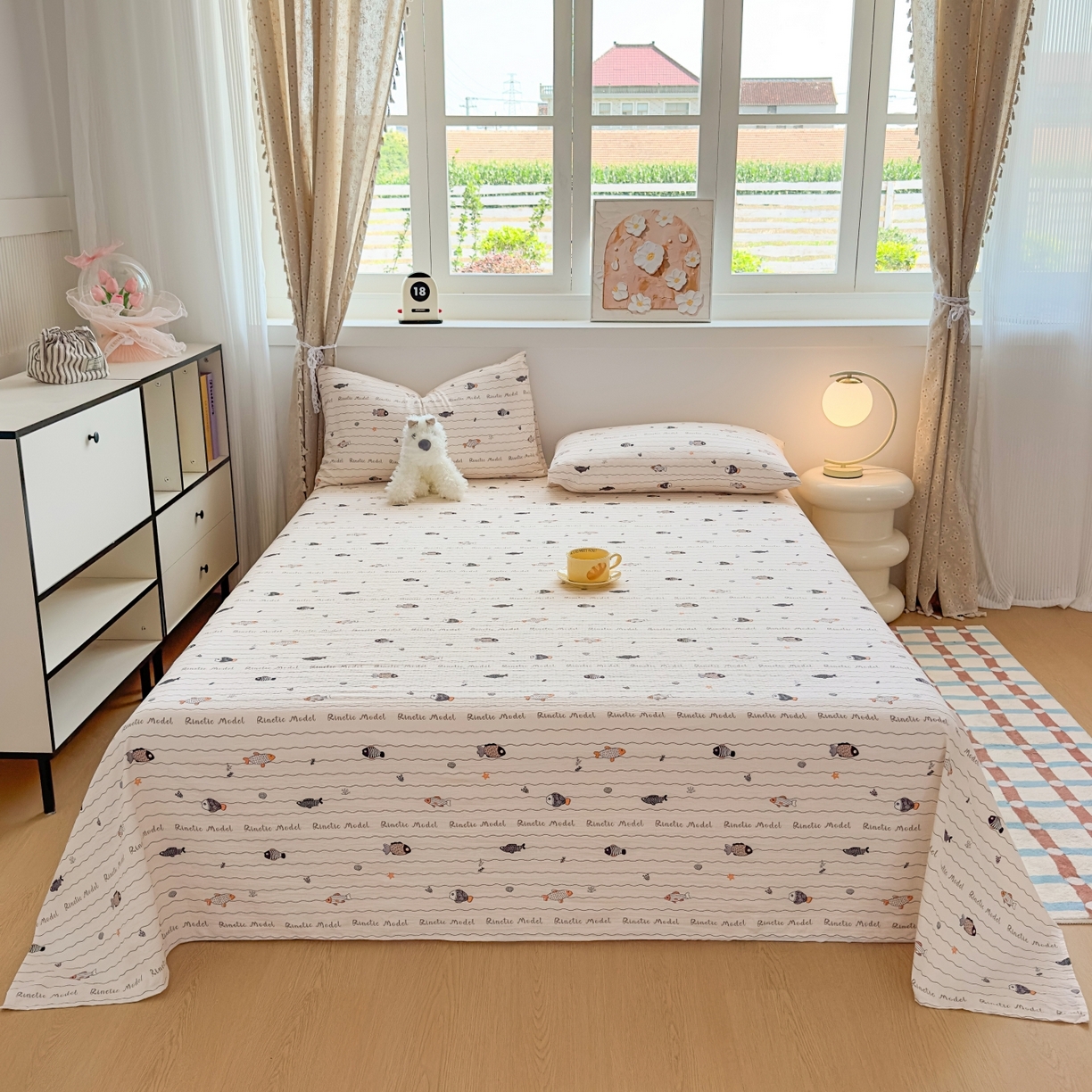 91家纺网 家纺一手货源 找家纺 麦乐迪 2025新款A类云感双层纱印花床单 海洋日记