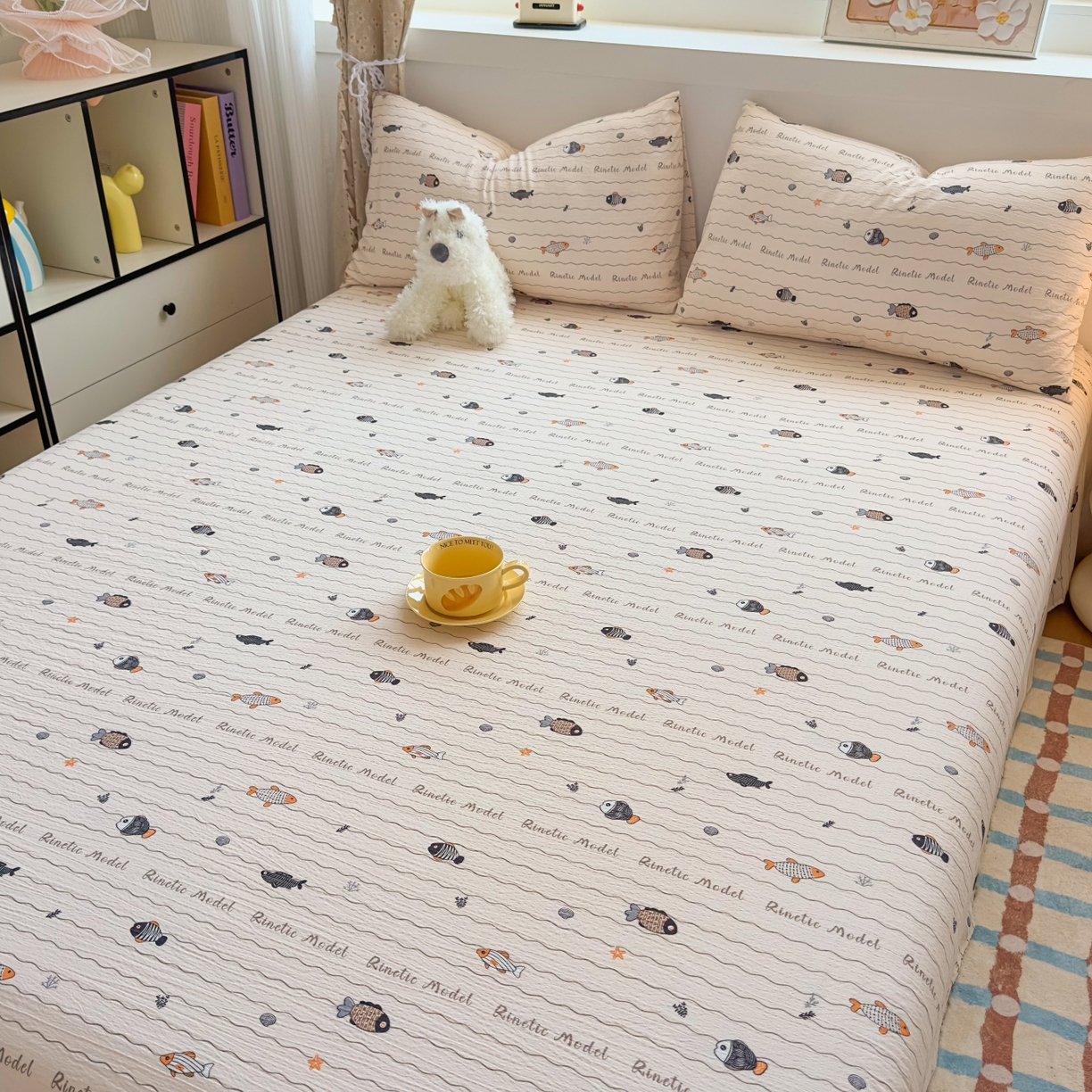 91家纺网 家纺一手货源 找家纺 麦乐迪 2025新款A类云感双层纱印花床单 海洋日记